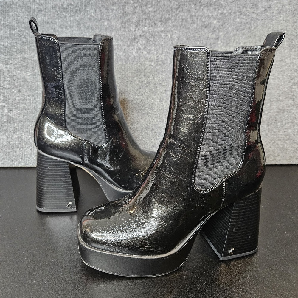 Circus NY Sam Edelman Stace Boots Chunky Heel Patent Black Platform Brat Size 7